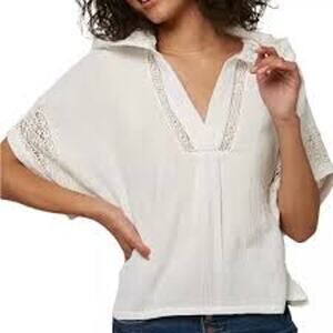 O'NEILL Lace Trim Lightweight Hoodie Top White Size Small BEACHY FEMININE GAUZY